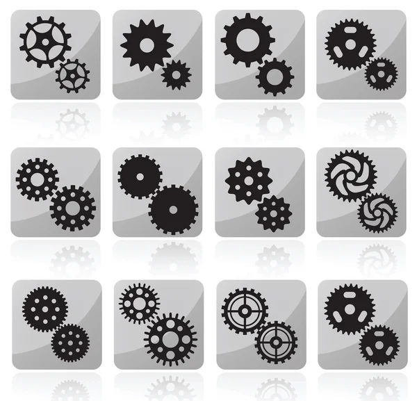 Tooth wheels icons (black) — Stock Vector