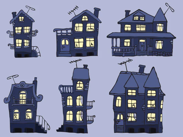 Casas à noite (cores azuis ) — Vetor de Stock