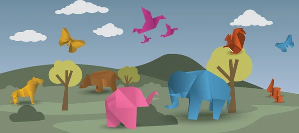 World of origami - animals — Stock Vector