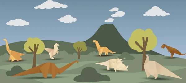 Mundo de los dinosaurios de origami — Vector de stock
