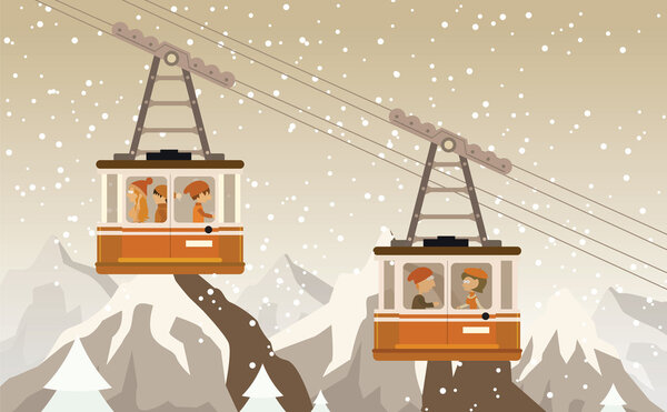 Cable railway in the mountains (retro colors)