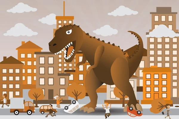 Dinosaur is attacking the city — Stock Vector