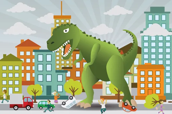 Dinosaur is attacking the city — Stock Vector