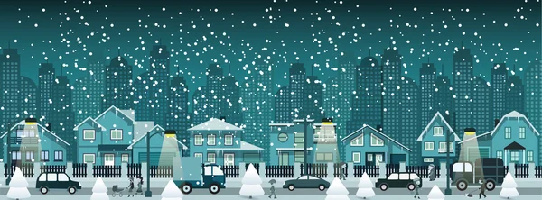 Ciudad nocturna en invierno — Vector de stock