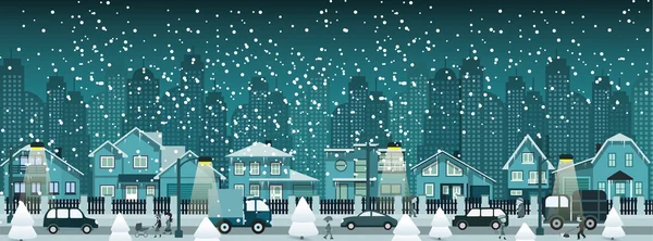 Ночной город зимой Лицензионные Стоковые Иллюстрации