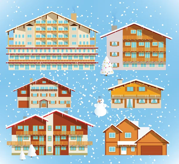 Hoteles y edificios alpinos (Navidad ) — Vector de stock