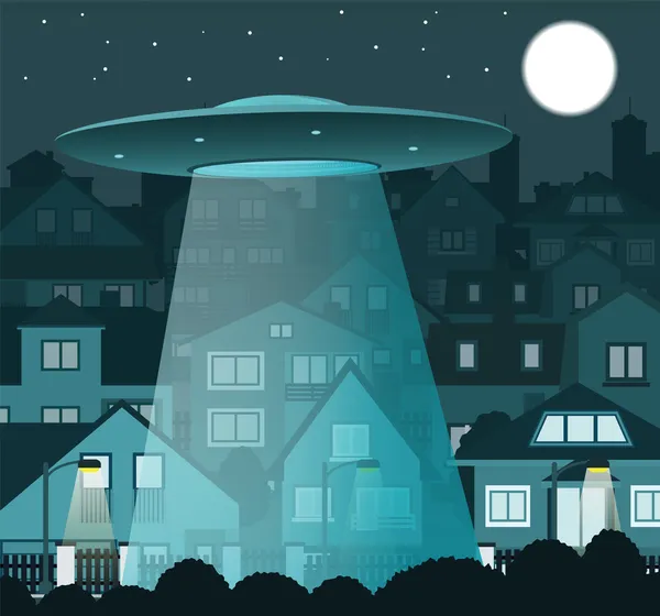 gece kent üzerinde uçan ufo