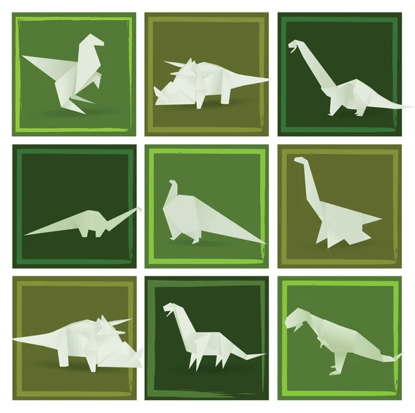 Origami dinosaurs (green) — Stock Vector