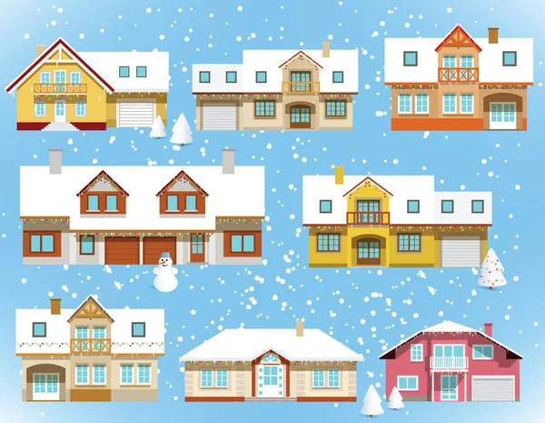 Casas de ciudad cubiertas de nieve (Navidad ) — Archivo Imágenes Vectoriales