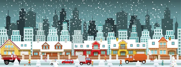 Ciudad en invierno — Vector de stock