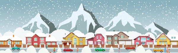 Pequeña ciudad en los Alpes — Vector de stock