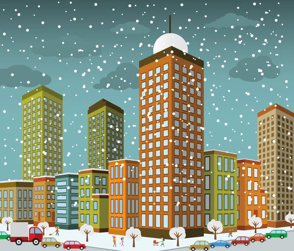 City in perspective (winter) — Stock Vector