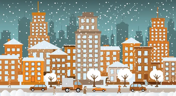 Cidade em dias de inverno — Vetor de Stock