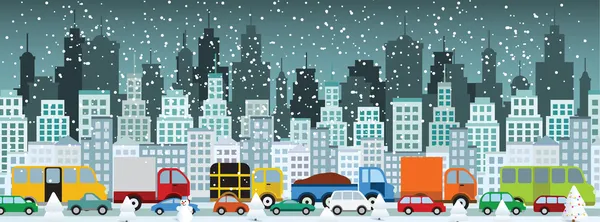 Traffic jam in the city (Winter) — Stock Vector