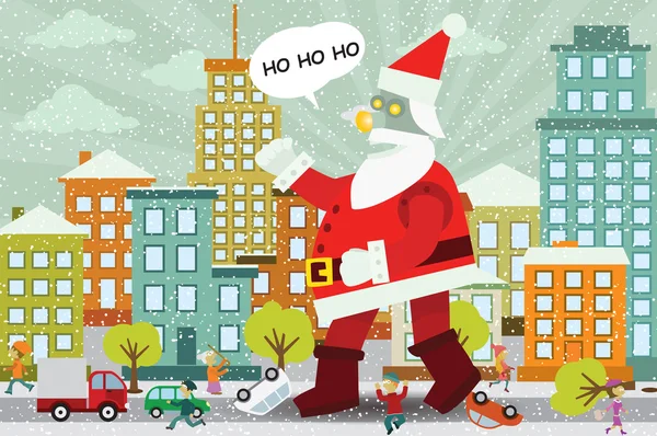 Giant Santa Claus is attacking the city — Stock Vector