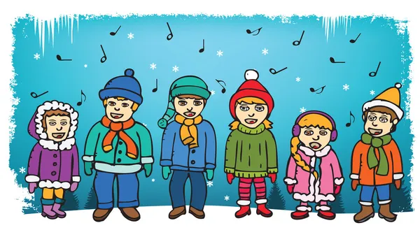 Kinderen zingen kerstliederen — Stockvector