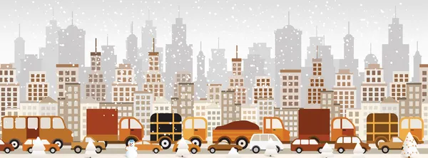 Traffic jam in the city (Winter) — Stock Vector