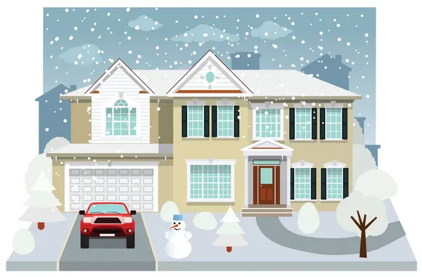 Family house in winter (diorama) — Stock Vector