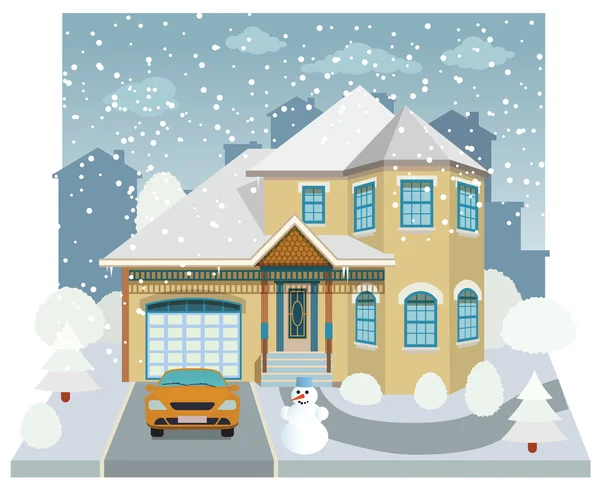 Family house in winter (diorama) — Stock Vector