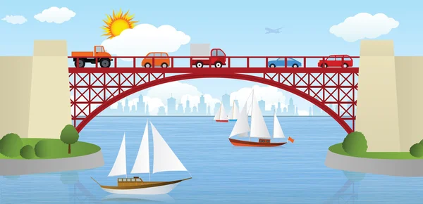 Puente sobre el río — Vector de stock