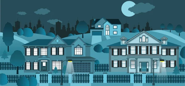 Life in the suburb (night) — Stock Vector