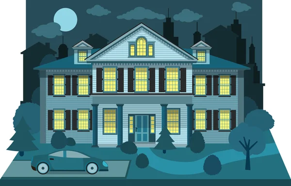 Familjens hus i natt (diorama) — Stock vektor