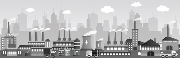 Factory in the city (black & white) — Stock Vector