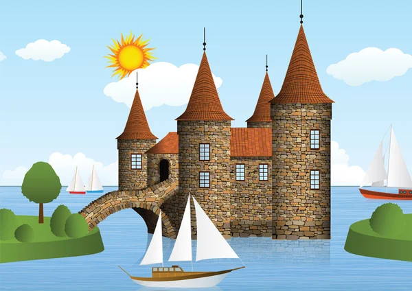 Château sur la rivière — Image vectorielle