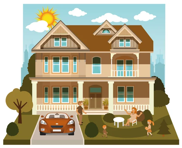 Family house (diorama) — Stock Vector