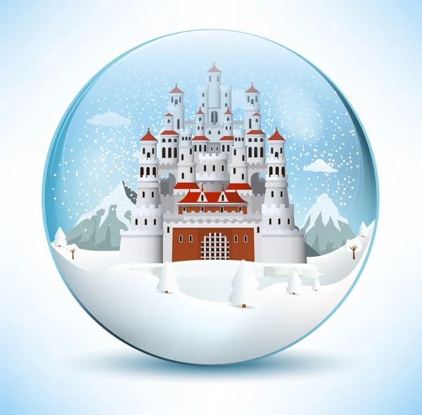 Fairytale castle in the glass sphere — Stock Vector