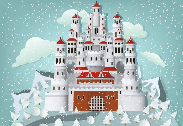 Château de conte de fées en hiver — Image vectorielle