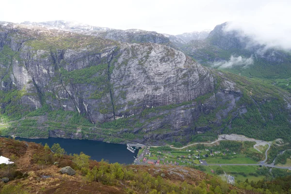 Norveç Lysebotn Giden Yolun Havadan Görüntüsü — Stok fotoğraf