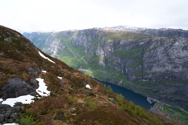 Вид Воздуха Дорогу Люсеботн Норвегии — стоковое фото