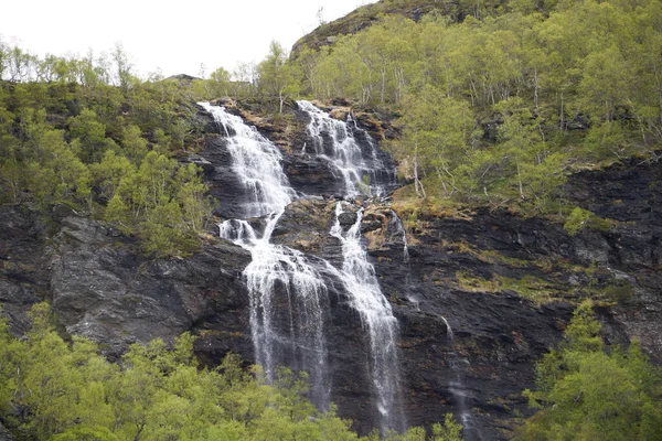 Wasserfälle Bergen Norwegens Bei Regnerischem Wetter — Stockfoto