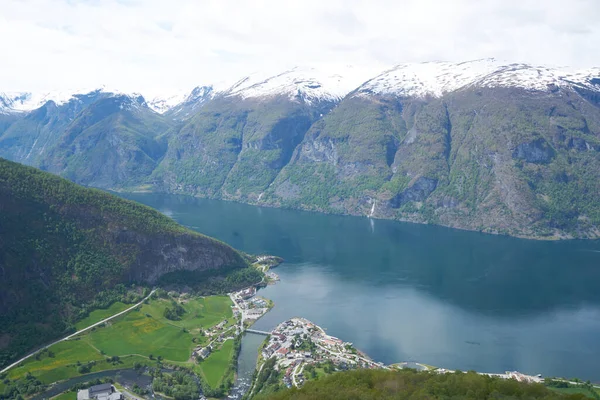Aurlandsfjord Kilátás Stegastein Overlook Nyugat Norvég Fjordok Norvégia — Stock Fotó