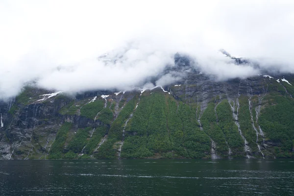 Geiranger Norway 2020 June Famous Seven Sisters Waterfall Geiranger Fjord — Stock Photo, Image