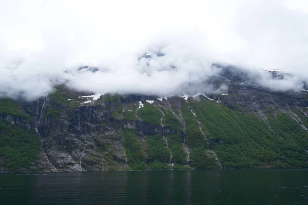 Geiranger Norway 2020 June Famous Seven Sisters Waterfall Geiranger Fjord — Stock Photo, Image