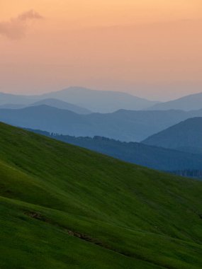 Dağların panoramik manzarası. Manzaralı dağ manzarası. Karpatlar, Ukrayna.