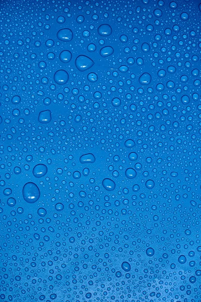 Gotas Água Fundo Azul — Fotografia de Stock