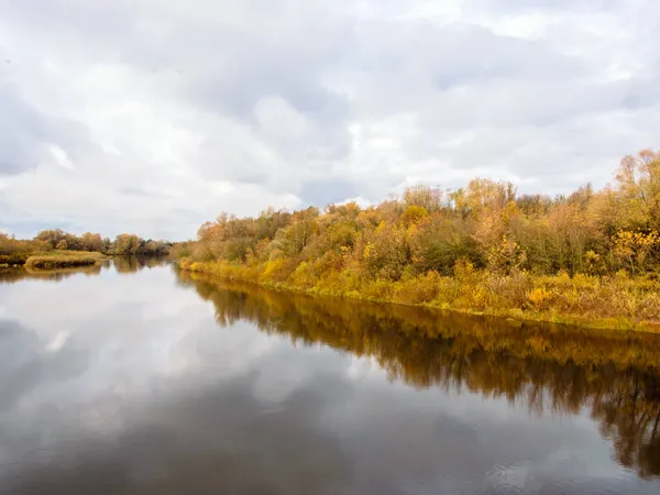 Rzeka Gauja Łotwie Ciepły Jasny Dzień Złotą Jesienią — Zdjęcie stockowe