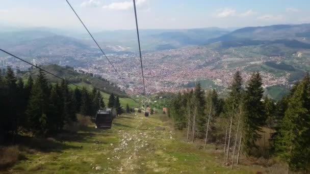 Sarajewo Kolejka Linowa Miasto Tle Opuszczanie — Wideo stockowe