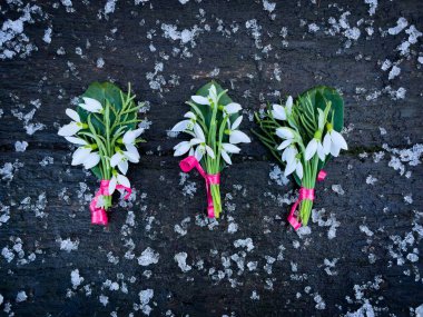 Kırsal ahşap masada kar damlaları