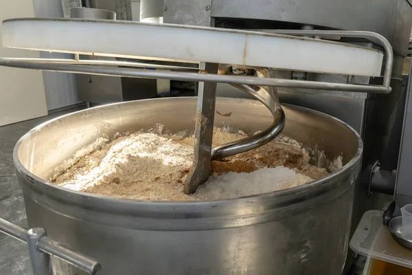 Industrial Mixer Flour Salt Sugar Yeast Production Bread Industrial Environment — Stock Photo, Image