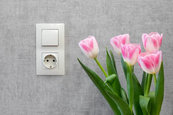 Bouquet Tulips Wall Electric Light Switch Electrical Outlet — Stock Photo, Image