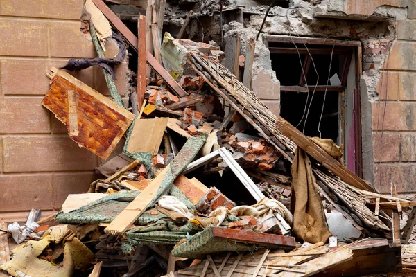 Fragmento Una Vieja Casa Ladrillos Destruida Demolición Viviendas Ruinas Concepto — Foto de Stock