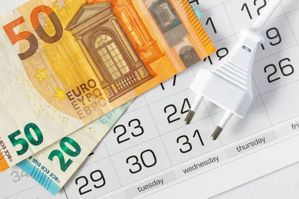 Tapón Corriente Europeo Tipo Billetes Euros Calendario Concepto Pago Cuentas — Foto de Stock