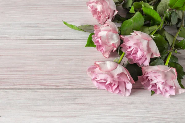 Pink Roses Wooden Background Mother Day Valentine Day Design Copy — Stock Photo, Image