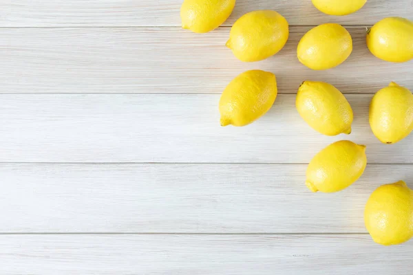 Whole Ripe Lemons White Wooden Background Copy Space Text — Stock Photo, Image