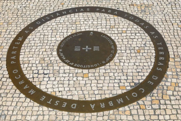 Point zero, Kilometer zero point or Zero mile marker, located in front of Coimbra City Hall. Inscription: The distances to all the lands of Coimbra start from this landmark. Portugal