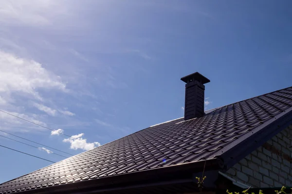 Metal Roof Roof House Pipe Blue Sky — Stock Photo, Image